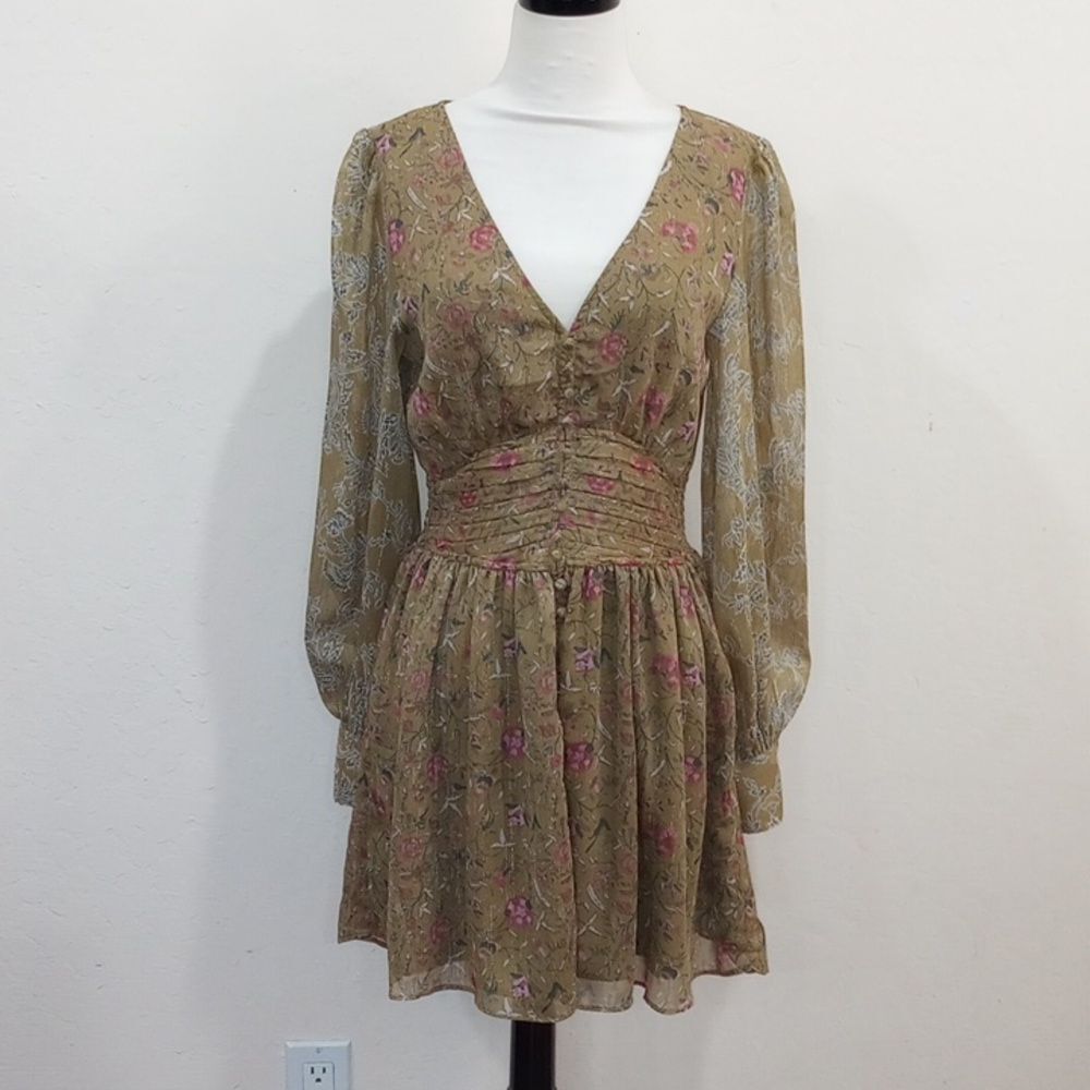 House Of Harlow 1960 Metallic Gold Floral Print Dress, Size S - NEW!